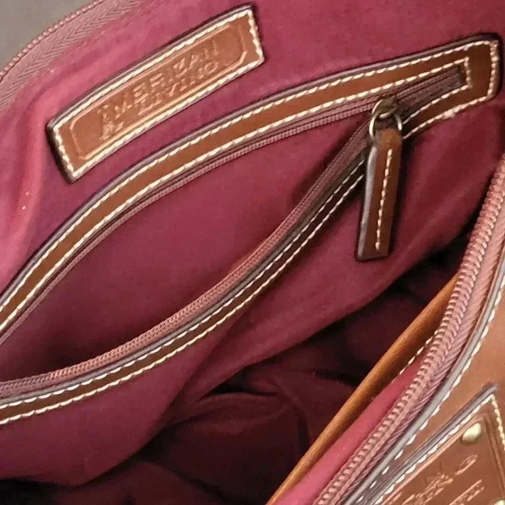 American Living Plaid & Faux Leather Handbag With Zipper Closure & Inner Pocket - Picture 6 of 9